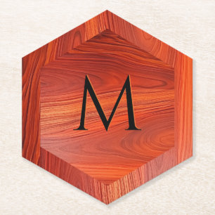 Posavasos De Papel Textura de madera de cerezo con monograma personal