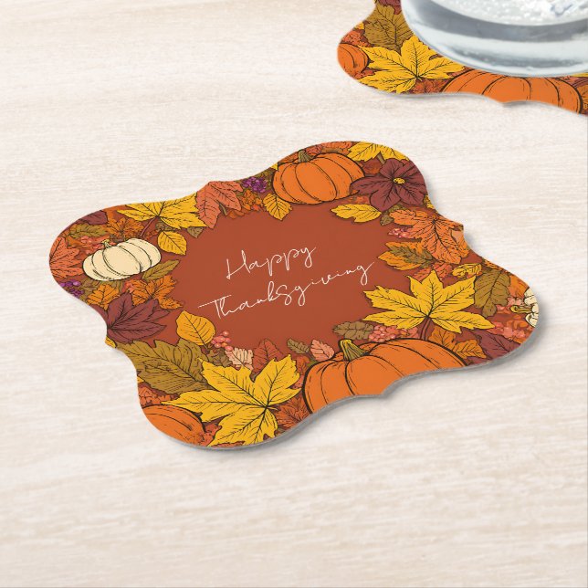 Posavasos De Papel Thanksgiving Fall Pumpkin Greetings (En perspectiva)
