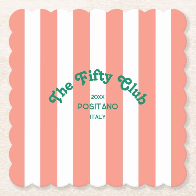 Posavasos De Papel The Fifty Club Peach Beach Stripe 50th Birthday (Anverso)