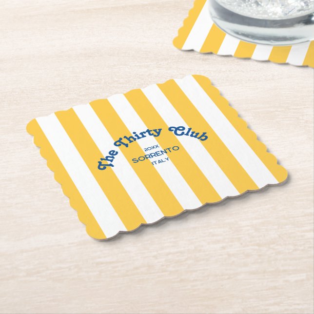 Posavasos De Papel The Thirty Club Yellow Beach Stripe 30th Birthday (En perspectiva)