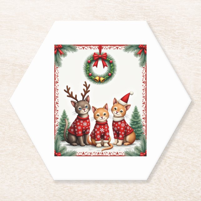 Posavasos De Papel Three Cat Funny Christmas Cat Ugly Xmas Sweater Me (Anverso)