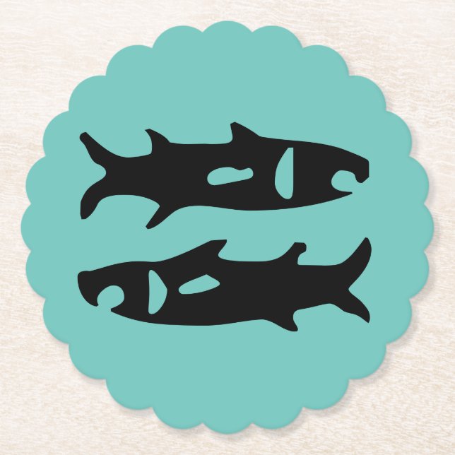 Posavasos De Papel Tiburones de peces negros diseño aguamarina Pisces (Anverso)