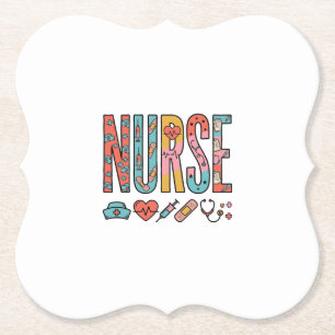 Posavasos De Papel Tipografía de enfermera vintage icono médico diseñ