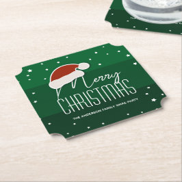 Posavasos De Papel Tipografía verde Minimalista Feliz Fiesta navideño