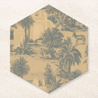 Posavasos De Papel Toile de Camello Marroquí Azul Pizarra Dorado Vint