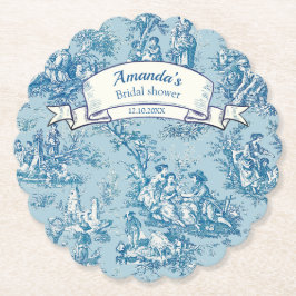 Posavasos De Papel Toile de Jouy azul floral vintage teal
