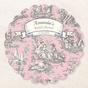 Posavasos De Papel Toile de Jouy floral rosa gris vintage