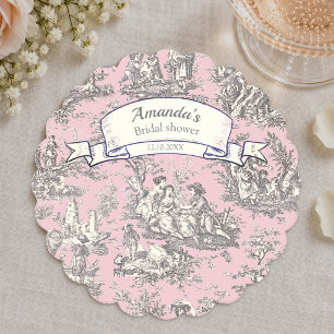 Posavasos De Papel Toile de Jouy floral rosa gris vintage