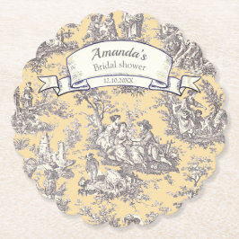 Posavasos De Papel Toile de Jouy floral vintage gris amarillo