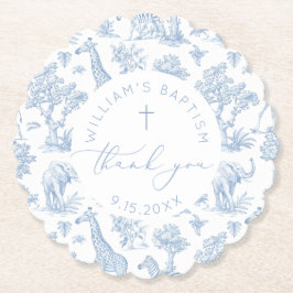 Posavasos De Papel Toile de Jouy Safari Boy Baptism Gracias