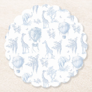 Posavasos De Papel Toile Safari Hot Air Balloons Blue Baby Ducha
