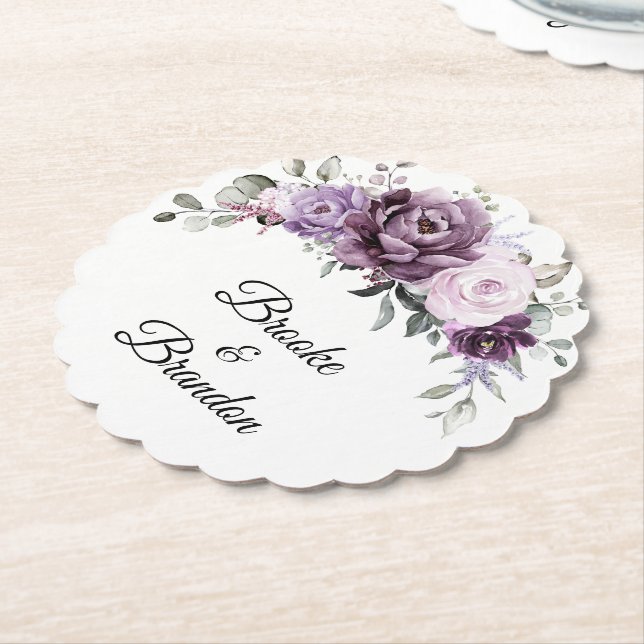 Posavasos De Papel Tonos de violeta morada agitada florece Boda morad (En perspectiva)
