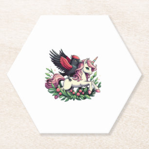 Posavasos De Papel Tordo de Ala Roja Montando Unicornio Chicos Chicas