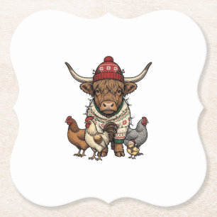 Posavasos De Papel Toro de las Tierras Altas de Navidad y Pollitos Gr