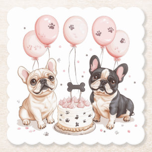 Posavasos De Papel Torta de cumpleaños de Bulldoges franceses