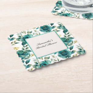 Posavasos De Papel Torta nupcial floral rosa crema azul romántico