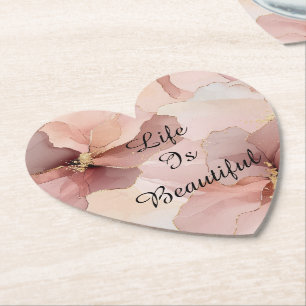Posavasos De Papel Torta nupcial floral rosa dorado romántico