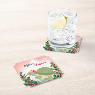 Posavasos De Papel Tortuga de navidad Santa Xmas, fiesta