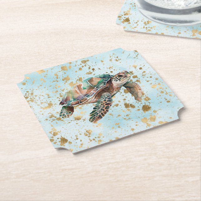Posavasos De Papel Tortuga marina de sueño dorado (En perspectiva)