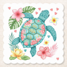 Posavasos De Papel Tortuga marina y flores tropicales