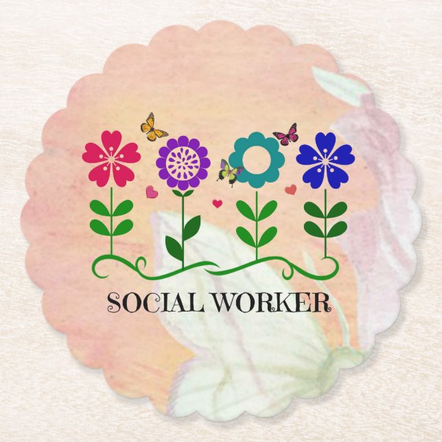 Posavasos De Papel Trabajador social, Diseño de Pastel Springtime, (Anverso)