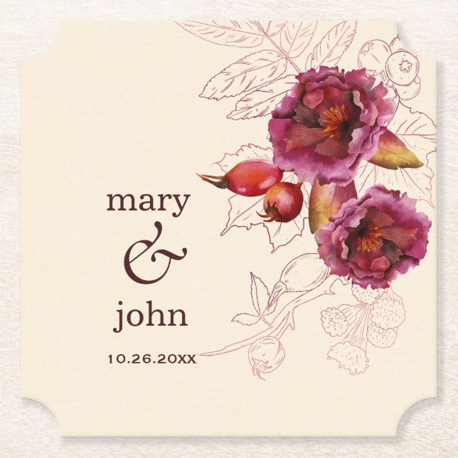 Posavasos De Papel Tracería del Rosa Boho Burgundy (Anverso)