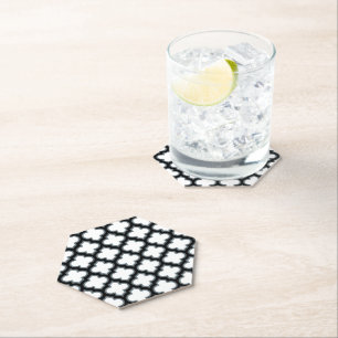 Posavasos De Papel Trébol blanco y negro, Entramado, Quatrefoil