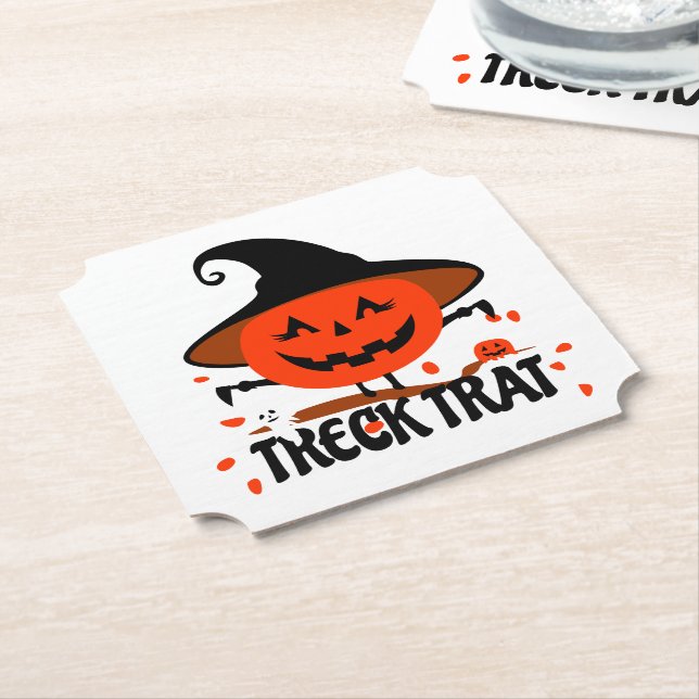Posavasos De Papel Treck Trat Pumpkin Sonriente (En perspectiva)