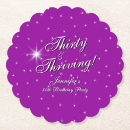 Posavasos De Papel Treinta y tres pudientes púrpura rosado 30 cumplea