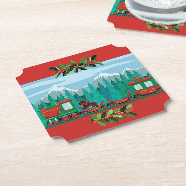 Posavasos De Papel Tren navideño rojo (En perspectiva)