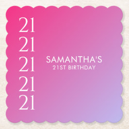 Posavasos De Papel Trendy Modern Bold Pink Gradient 21st Birthday