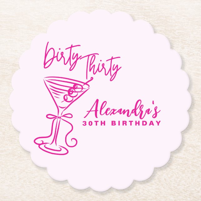 Posavasos De Papel Trendy Pink Dirty Thirty 30th Birthday (Anverso)
