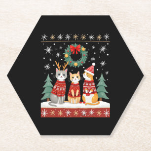 Posavasos De Papel Tres gatos divertidos camiseta de Navidad fea de g