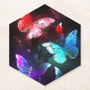 Posavasos De Papel Tres mariposas brillantes en el fondo nocturno