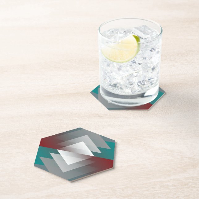 Posavasos De Papel Triángulos grises verde azulados en burdeos (In situ)