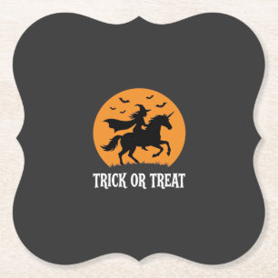 Posavasos De Papel Truco o trato Bruja Unicornio Diseño de Halloween_