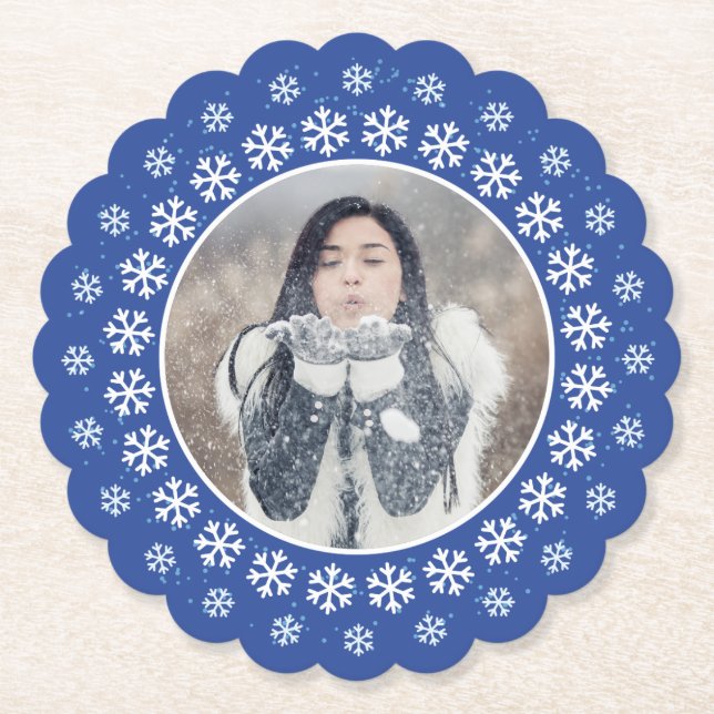 Posavasos De Papel TU FOTO en un tarta de papel con copas de Snowflak (Anverso)