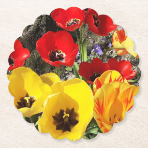 Posavasos De Papel Tulipanes amarillos y rojos