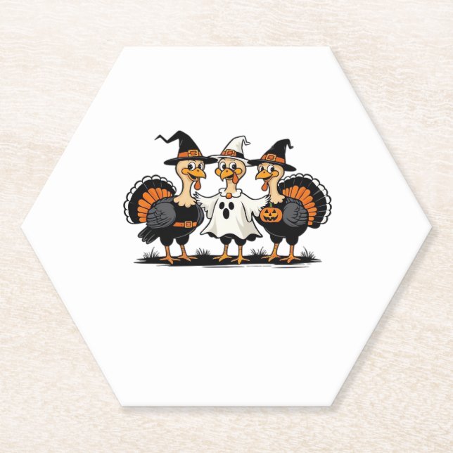 Posavasos De Papel Turkey Halloween Boo, Thanksgiving Turkey, Spooky  (Anverso)