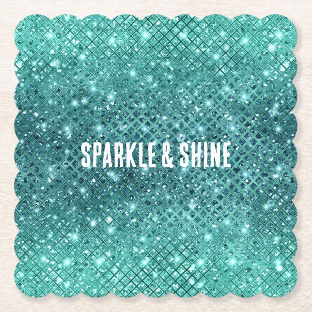 Posavasos De Papel Turquoise Aqua Green Sparkle (Anverso)