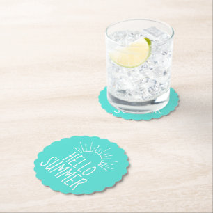 Posavasos De Papel Turquoise Hello Summer Typography Home Decour
