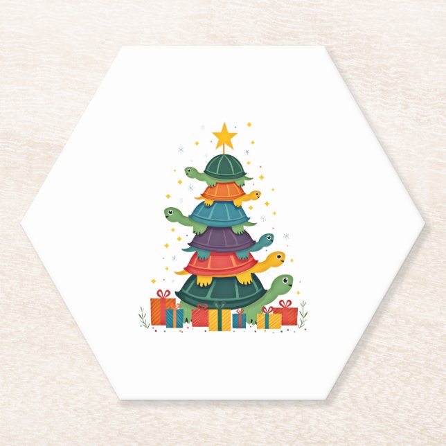 Posavasos De Papel Turtle Tree Christmas Tree Adorable Turtle Christm (Anverso)