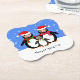 Posavasos De Papel Tus fotos de Navidad en la familia de pingüinos de