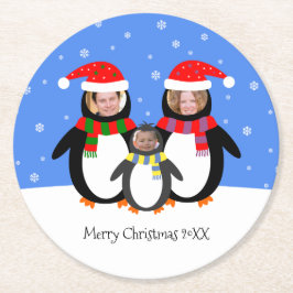 Posavasos De Papel Tus fotos de Navidad en la familia de pingüinos de