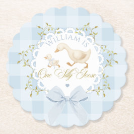 Posavasos De Papel Un ganso tonto cumpleaños azul gingham caprichoso