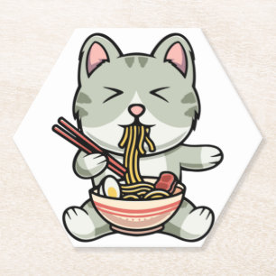 Posavasos De Papel Un gato lindo comiendo fideos soba icono personali