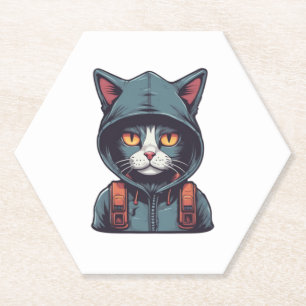 Posavasos De Papel un gato lindo con una caramba verde