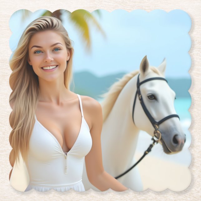 Posavasos De Papel Un momento tranquilo con el caballo de Helena (Anverso)