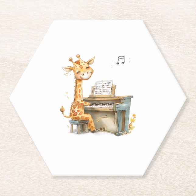 Posavasos De Papel Un Pequeño Giraffe Juega La Guitarra (Anverso)