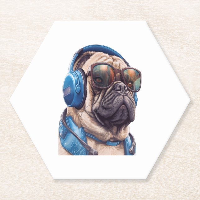 Posavasos De Papel Un perro habu llevando gafas de sol y audífonos (Anverso)